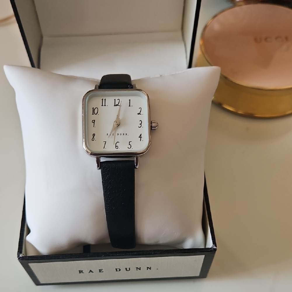 Rae Dunn Black Strap Watch with White Dial